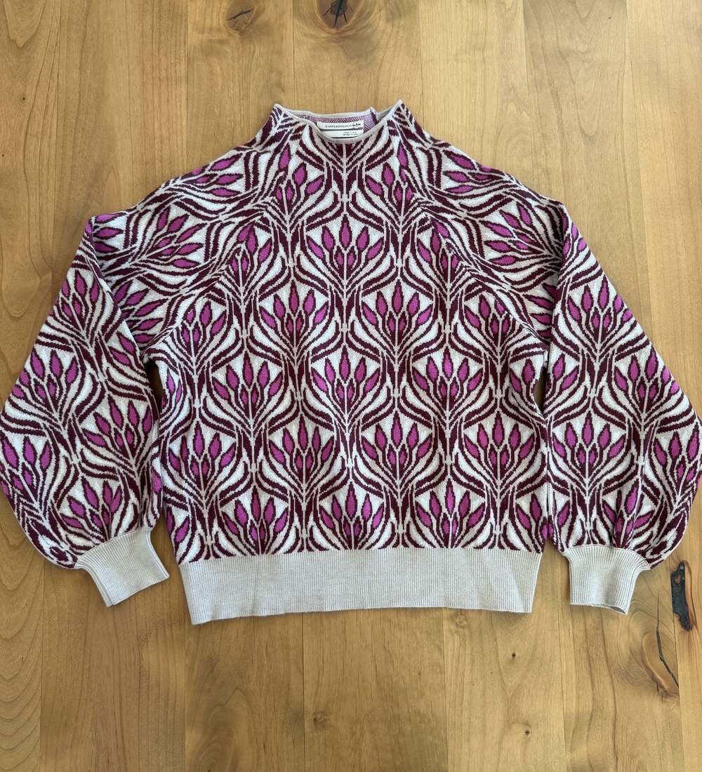 by Anthropologie The Beatriz Mock-Neck Purple Geo Print Sweater XS